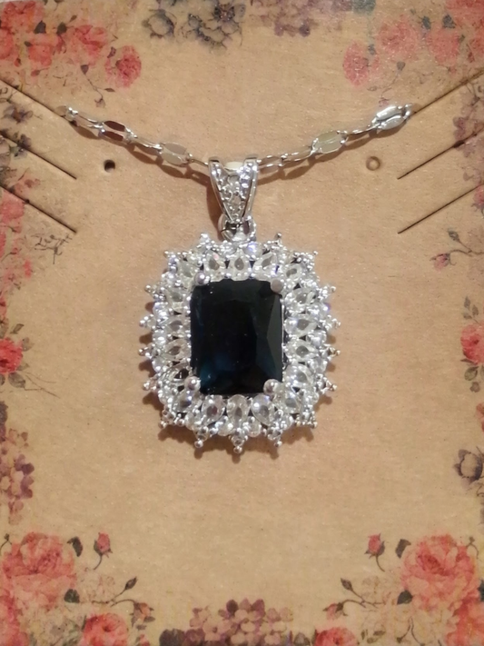 Titanium Steel Sapphire Blue Square Necklace